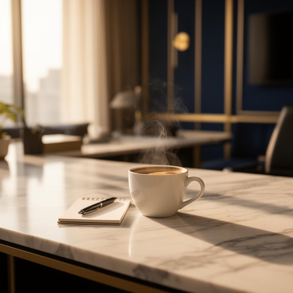 Café fresco servido em escritório da Prime Lar Imobiliária